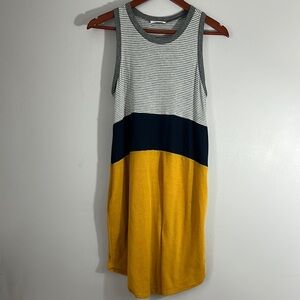 Striped Yellow, Gray, white, & Navy blue Sleeveless Dress size M